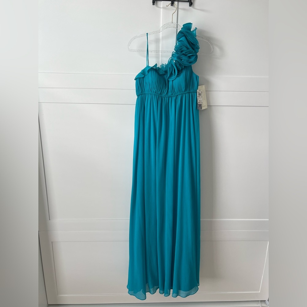 Bloomingdale’s Aqua Dresses NWT One Shoulder Formal Long Teal Dress Size 6